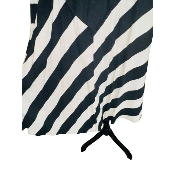 GB Black White Striped Halter Dress Built in Short Asymmetrical Hem Deep V Back - Picture 4 of 7